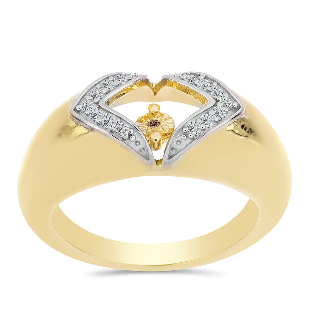 Arannyal Bevont Ezüst Gyűrű Kognak Gyémánttal és Fehér Topázzal 3 