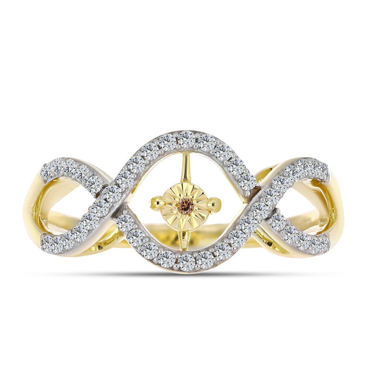 Arannyal Bevont Ezüst Gyűrű Kognak Gyémánttal és Fehér Topázzal