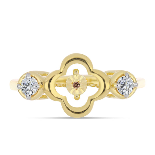 Arannyal Bevont Ezüst Gyűrű Kognak Gyémánttal és Fehér Topázzal