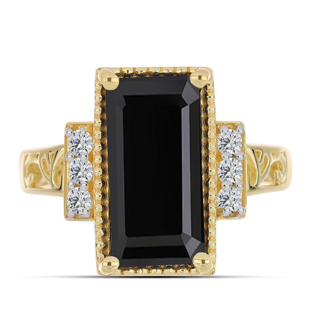 Arannyal Bevont Ezüst Gyűrű Fekete Onixszal és Fehér Topázzal