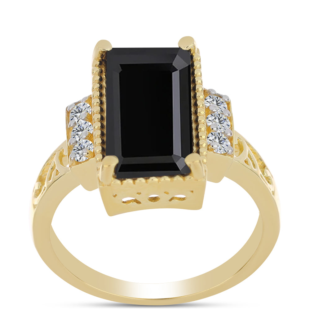 Arannyal Bevont Ezüst Gyűrű Fekete Onixszal és Fehér Topázzal