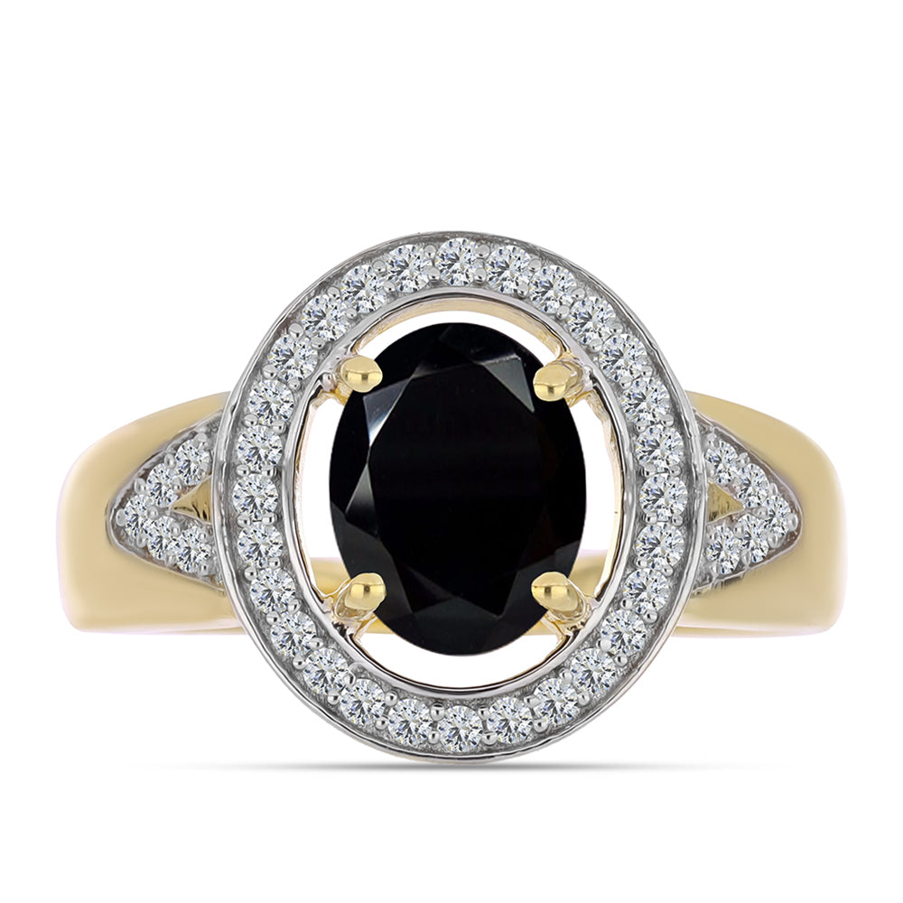 Arannyal Bevont Ezüst Gyűrű Fekete Onixszal és Fehér Topázzal 1 