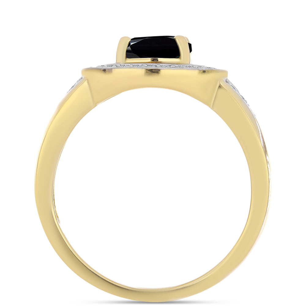 Arannyal Bevont Ezüst Gyűrű Fekete Onixszal és Fehér Topázzal