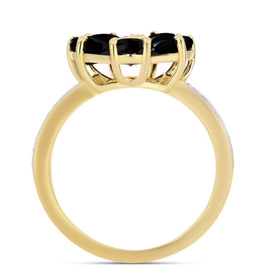 Arannyal Bevont Ezüst Gyűrű Fekete Onixszal és Fehér Topázzal