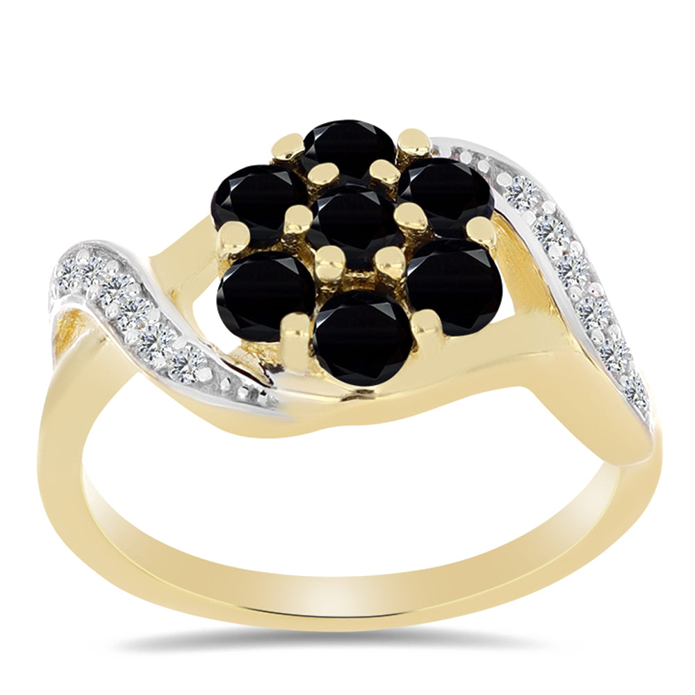 Arannyal Bevont Ezüst Gyűrű Fekete Onixszal és Fehér Topázzal 3 