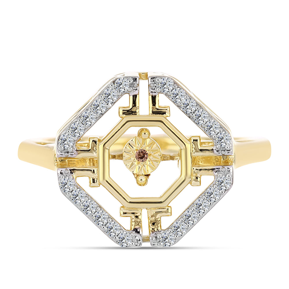 Arannyal Bevont Ezüst Gyűrű Kognak Gyémánttal és Fehér Topázzal 1 