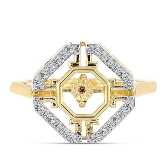 Arannyal Bevont Ezüst Gyűrű Kognak Gyémánttal és Fehér Topázzal