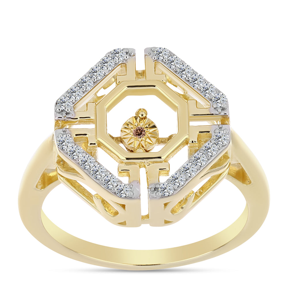 Arannyal Bevont Ezüst Gyűrű Kognak Gyémánttal és Fehér Topázzal