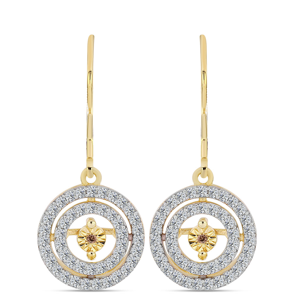 Arannyal Bevont Ezüst Fülbevaló Kognak Gyémánttal és Fehér Topázzal