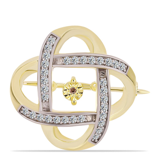 Arannyal Bevont Ezüst Bross Kognak Gyémánttal és Fehér Topázzal