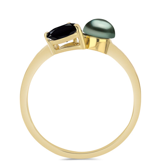 Arannyal Bevont Ezüst Gyűrű "Tahiti-zöld" illúzió édesvízi Kagylógyönggyel és Spinellel