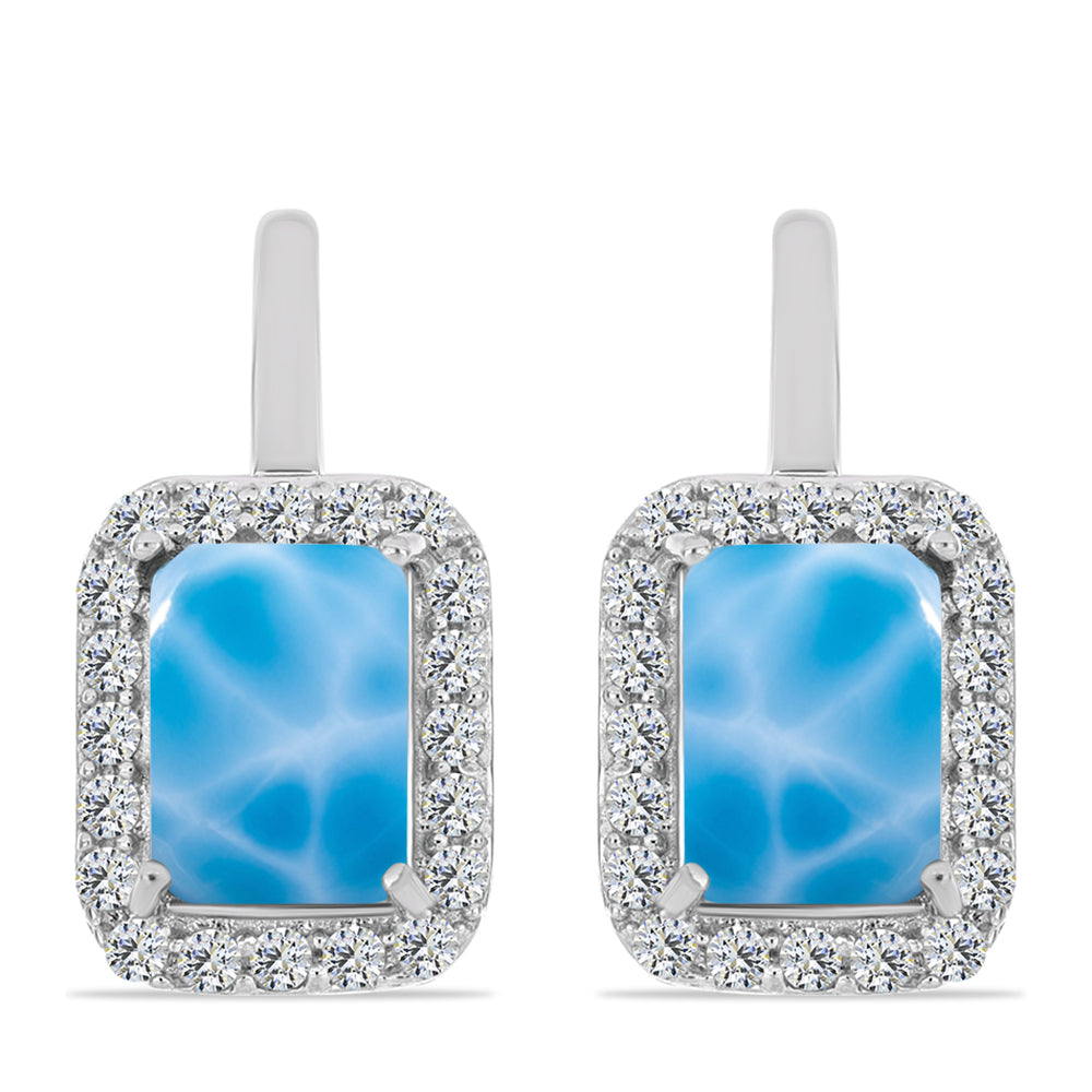 Ezüst Fülbevaló Barahonai Larimarral és Fehér Topázzal