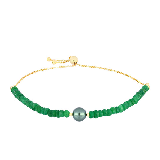 Arannyal Bevont Ezüst Karkötő "Tahiti-zöld" illúzió édesvízi Kagylógyönggyel és Brazil Smaragddal
