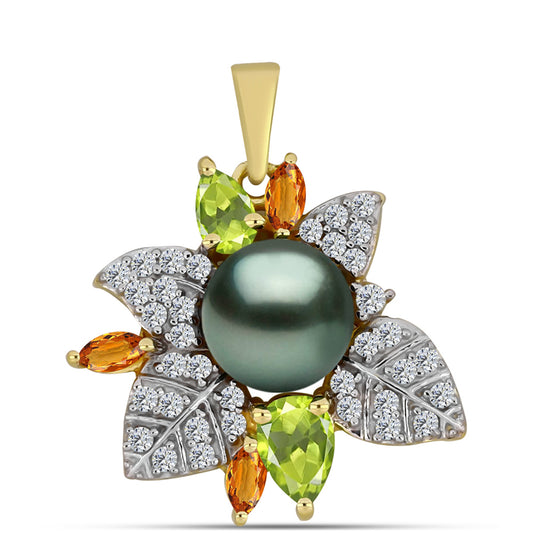 Arannyal Bevont Ezüst Medál "Tahiti-zöld" illúzió édesvízi Kagylógyönggyel és Changbai Peridottal