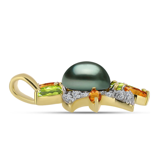 Arannyal Bevont Ezüst Medál "Tahiti-zöld" illúzió édesvízi Kagylógyönggyel és Changbai Peridottal