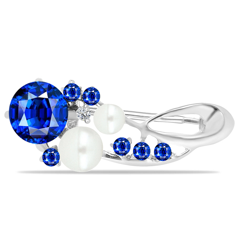 Ezüst Bross Ausztrál Kék Zafírral és Fehér Édesvízi Kagylógyönggyel 1 