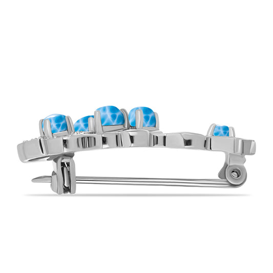 Ezüst Bross Barahonai Larimarral és Fehér Topázzal