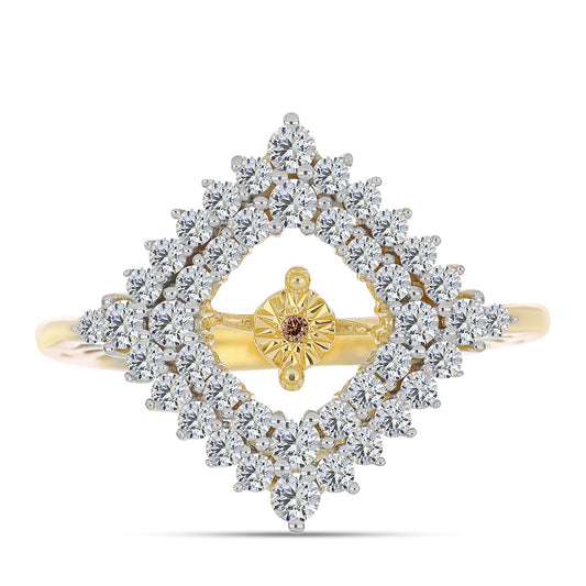 Arannyal Bevont Ezüst Gyűrű Kognak Gyémánttal és Fehér Topázzal