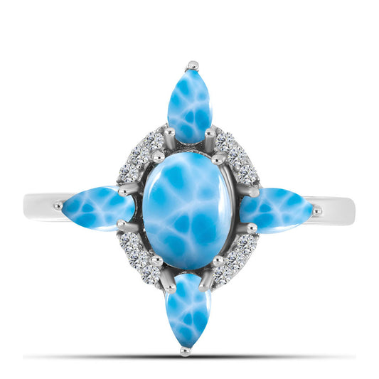 Ezüst Gyűrű Barahonai Larimarral és Fehér Topázzal