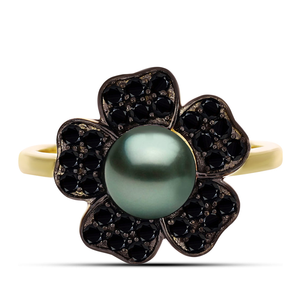 Arannyal Bevont Ezüst Gyűrű "Tahiti-zöld" illúzió édesvízi Kagylógyönggyel és Spinellel 1 