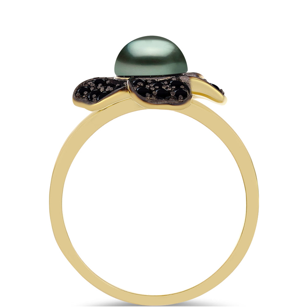 Arannyal Bevont Ezüst Gyűrű "Tahiti-zöld" illúzió édesvízi Kagylógyönggyel és Spinellel 2 