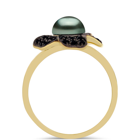 Arannyal Bevont Ezüst Gyűrű "Tahiti-zöld" illúzió édesvízi Kagylógyönggyel és Spinellel
