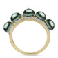 Arannyal Bevont Ezüst Gyűrű "Tahiti-zöld" illúzió édesvízi Kagylógyönggyel és Fehér Topázzal