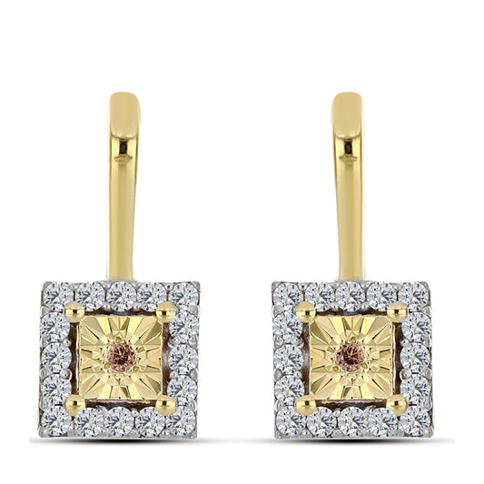 Arannyal Bevont Ezüst Fülbevaló Kognak Gyémánttal és Fehér Topázzal