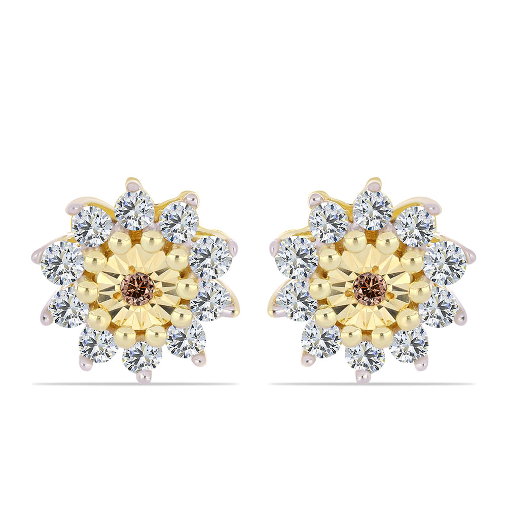 Arannyal Bevont Ezüst Fülbevaló Kognak Gyémánttal és Fehér Topázzal