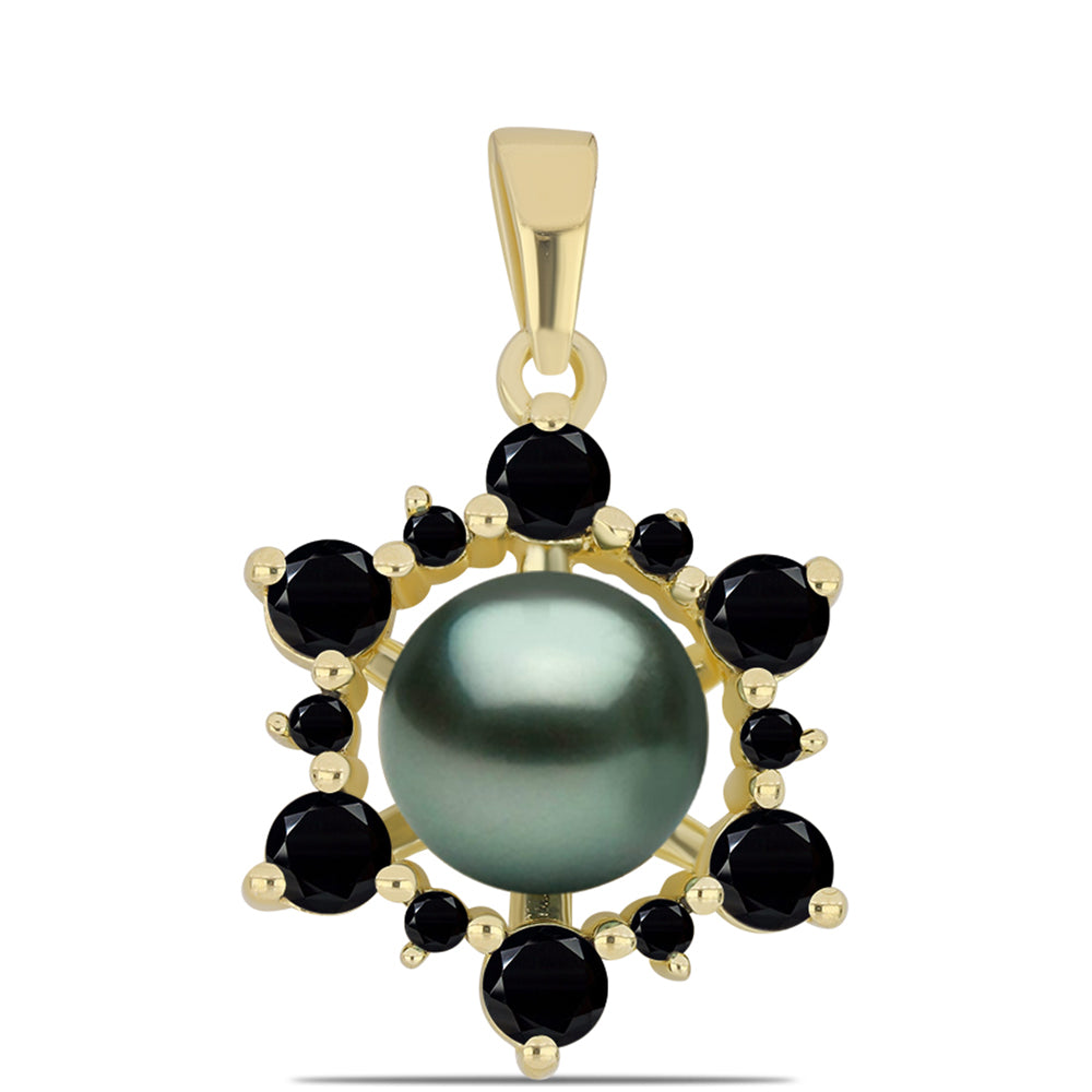Arannyal Bevont Ezüst Medál "Tahiti-zöld" illúzió édesvízi Kagylógyönggyel és Spinellel 1 