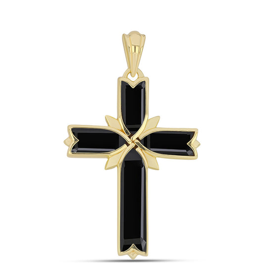 Kereszt Arannyal Bevont Ezüst Medál Fekete Onixszal