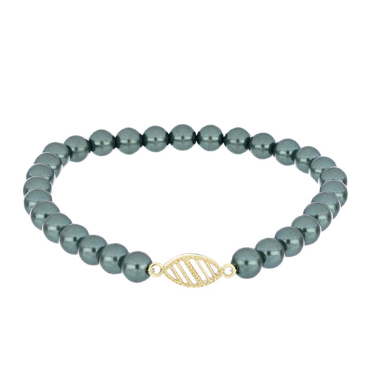 Arannyal Bevont Ezüst Karkötő "Tahiti-zöld" illúzió édesvízi Kagylógyönggyel