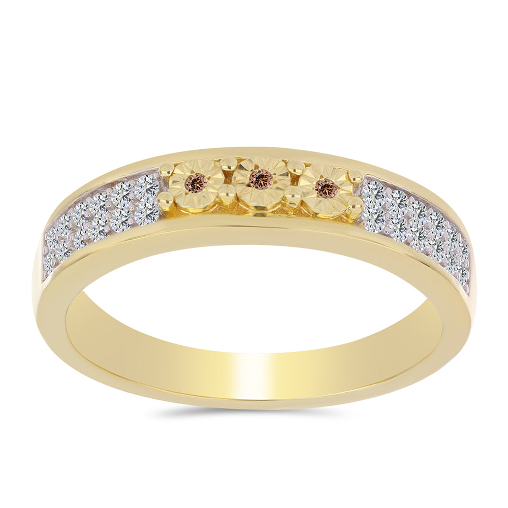 Arannyal Bevont Ezüst Gyűrű Kognak Gyémánttal és Fehér Topázzal 3 