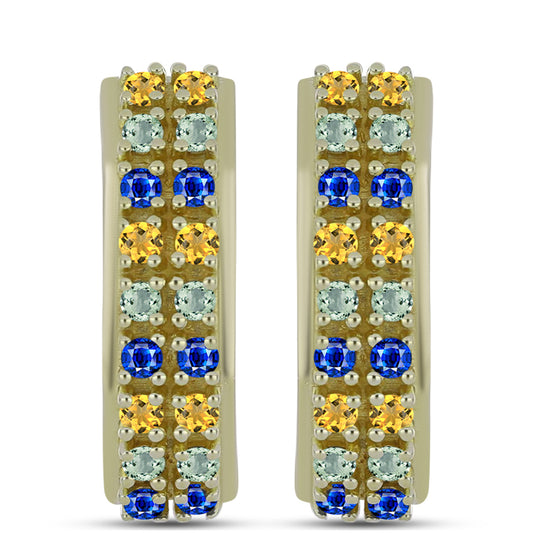 Arannyal Bevont Ezüst Fülbevaló Szivárvány Zafírral