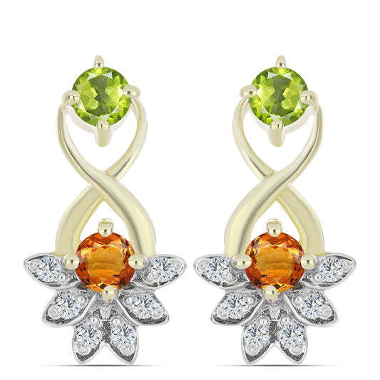 Arannyal Bevont Ezüst Fülbevaló Szivárvány Zafírral és Fehér Topázzal