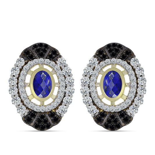 Arannyal Bevont Ezüst Fülbevaló Lapisz Lazulival és Fehér Topázzal