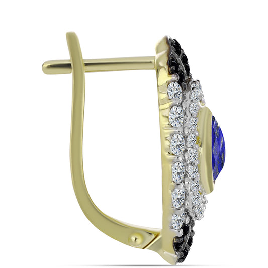 Arannyal Bevont Ezüst Fülbevaló Lapisz Lazulival és Fehér Topázzal