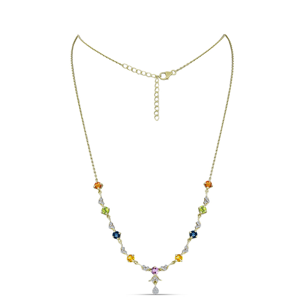 Arannyal Bevont Ezüst Nyaklánc Szivárvány Zafírral és Fehér Topázzal 1 