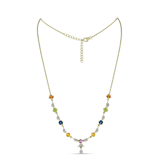 Arannyal Bevont Ezüst Nyaklánc Szivárvány Zafírral és Fehér Topázzal