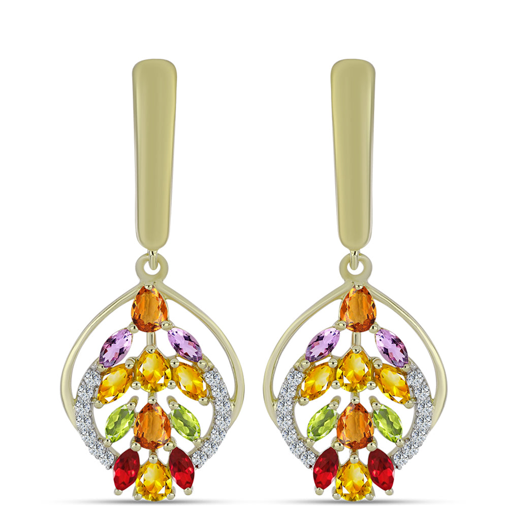 Arannyal Bevont Ezüst Fülbevaló Szivárvány Zafírral és Fehér Topázzal