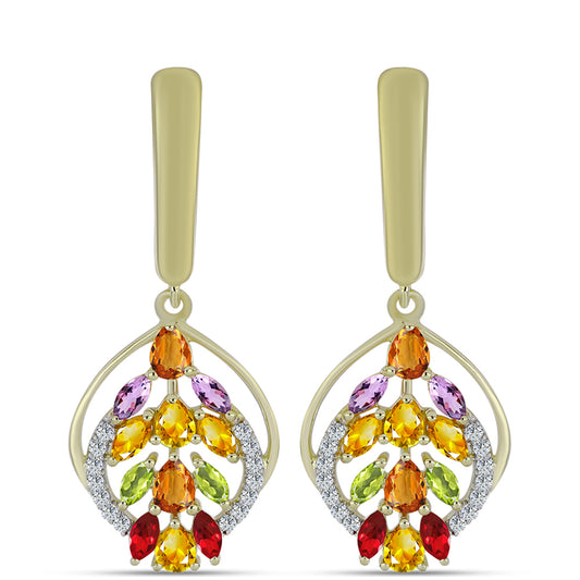 Arannyal Bevont Ezüst Fülbevaló Szivárvány Zafírral és Fehér Topázzal