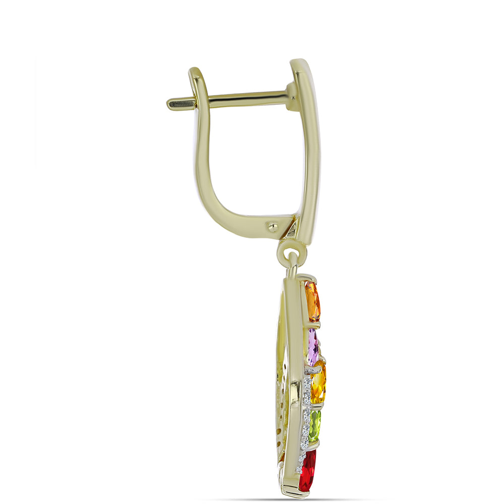 Arannyal Bevont Ezüst Fülbevaló Szivárvány Zafírral és Fehér Topázzal 2 