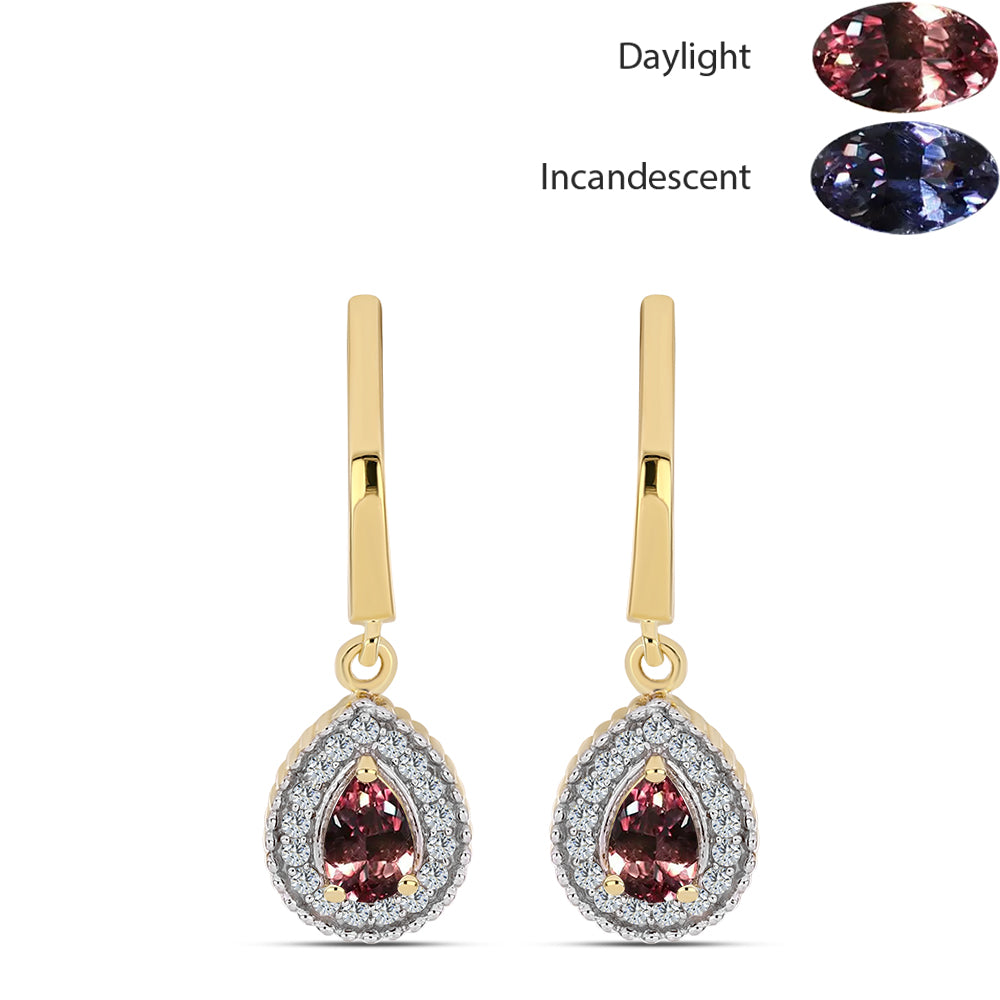 Arannyal Bevont Ezüst Fülbevaló Tsivory Színváltós Gránáttal és Fehér Topázzal 1 