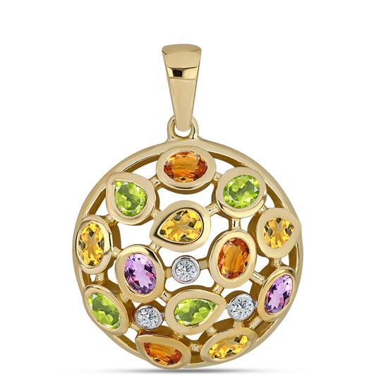 Arannyal Bevont Ezüst Medál Szivárvány Zafírral és Fehér Topázzal