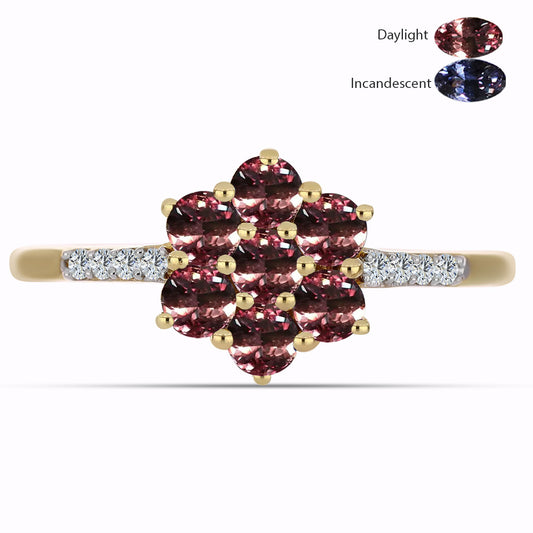 Arannyal Bevont Ezüst Gyűrű Tsivory Színváltós Gránáttal és Fehér Topázzal