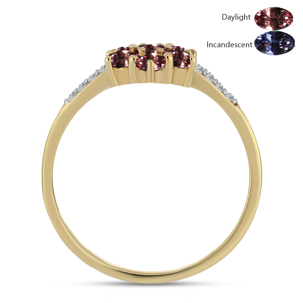 Arannyal Bevont Ezüst Gyűrű Tsivory Színváltós Gránáttal és Fehér Topázzal