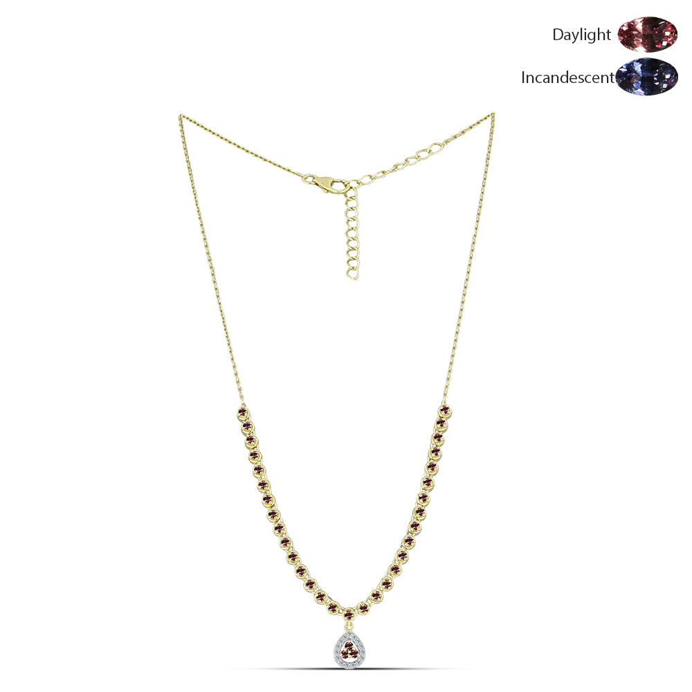 Arannyal Bevont Ezüst Nyaklánc Tsivory Színváltós Gránáttal és Fehér Topázzal 1 