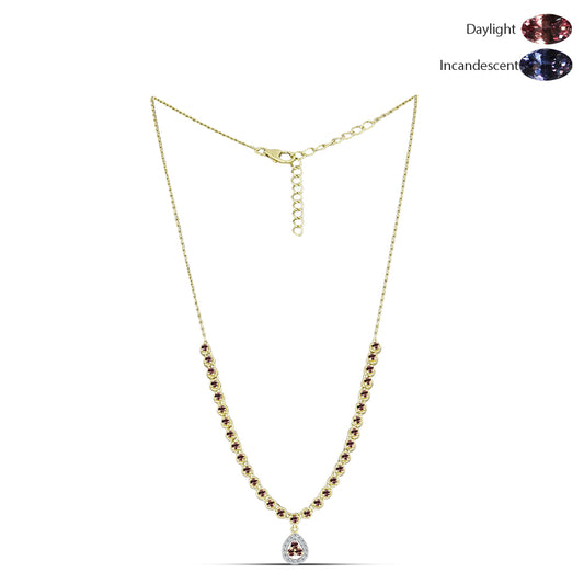 Arannyal Bevont Ezüst Nyaklánc Tsivory Színváltós Gránáttal és Fehér Topázzal