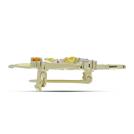 Arannyal Bevont Ezüst Bross Szivárvány Zafírral és Fehér Topázzal