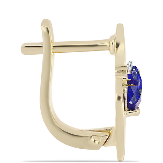 Arannyal Bevont Ezüst Fülbevaló Lapisz Lazulival és Fehér Topázzal